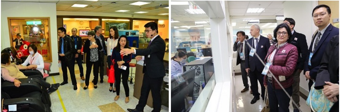 Experts and scholars gave recognition to Taipei Blood Center’ blood processing process with the help of a center staff member. Both sides had positive exchanges