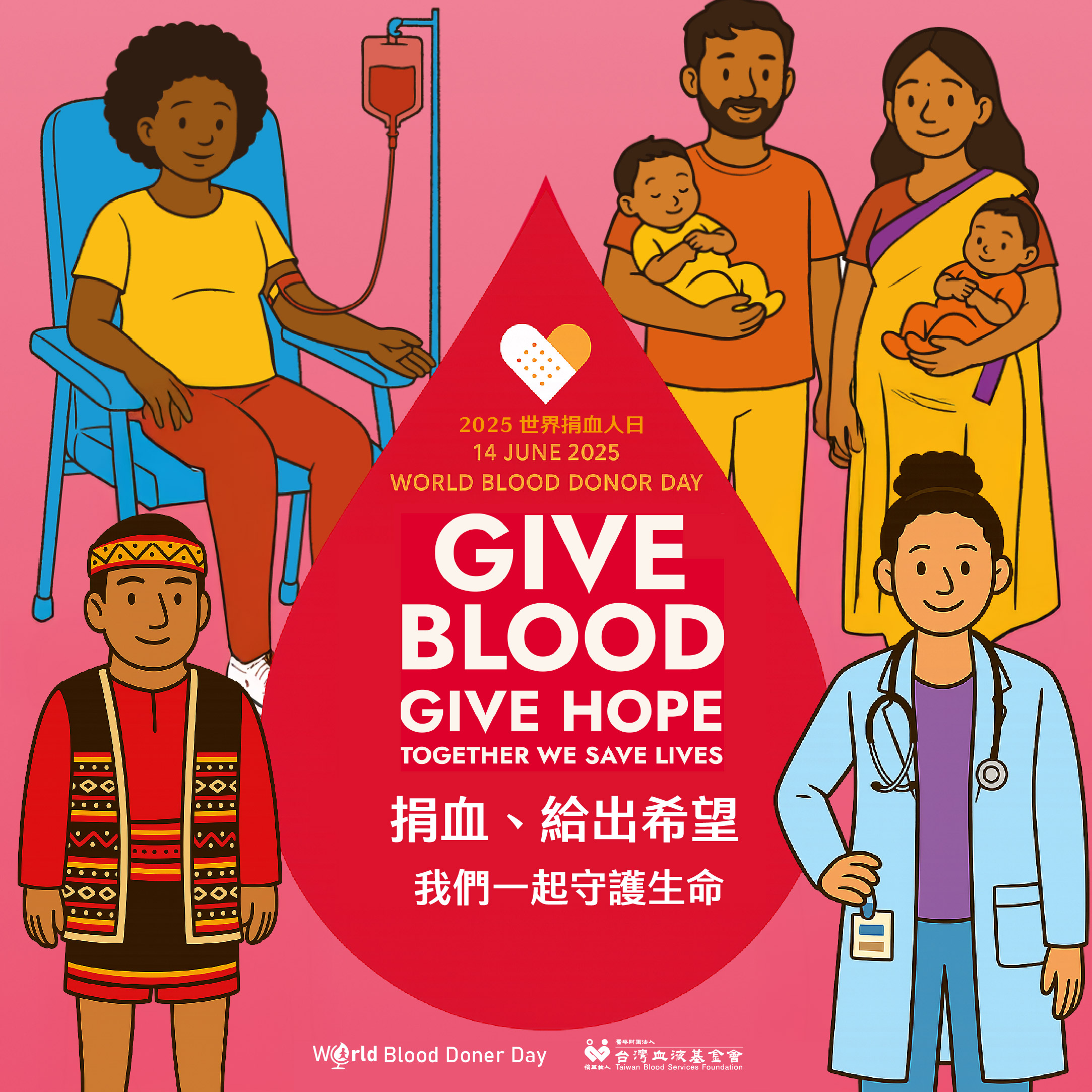 世界捐血人日2025年的主題為「捐血、給出希望——我們一起守護生命（Give blood, give hope: together we save lives）」